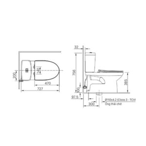 Bản vẽ Bồn cầu 2 khối Inax AC-504A+CW-S32VN ( Nắp rửa cơ)