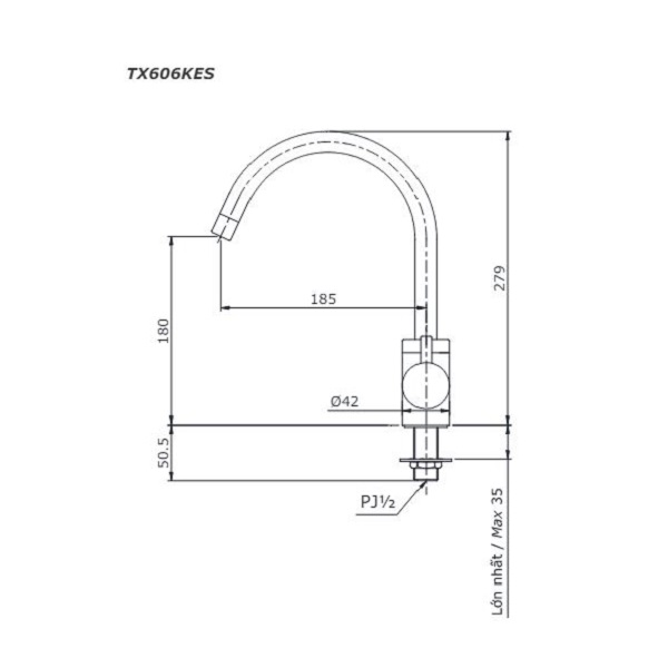 Bản vẽ vòi rửa bát TOTO TX606KES (nước lạnh)