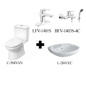 Combo bồn cầu Inax  AC-504VAN+L-284VEC chậu lavabo và bộ phụ kiện LFV-1401S, BFV-1403S-4C