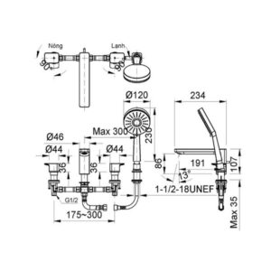 Bản vẽ Sen vòi tắm xả bồn Inax BFV-5013S