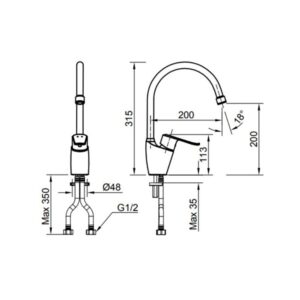 Bản vẽ Vòi rửa bát Inax SFV-2011S