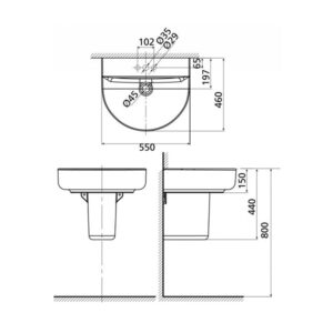 Bản vẽ kỹ thuật chậu rửa treo tường American Standard 0553-WT