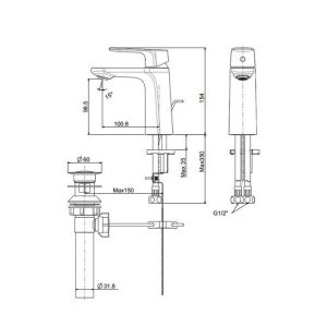 Bản vẽ kỹ thuật vòi chậu rửa mặt lavabo American Standard WF-1701