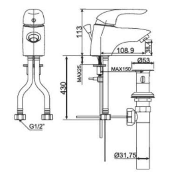 Bản vẽ kỹ thuật vòi chậu rửa mặt lavabo American Standard WF-B201