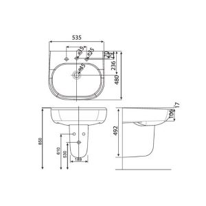 Bản vẽ thiết kế chậu rửa treo tường American Standard 0955-WT