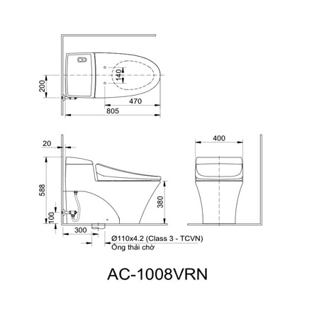 Bản vẽ bồn cầu inax AC-1008R