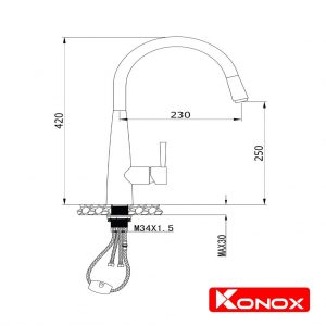 Vòi rửa bát dây rút màu đen Konox KN1901B