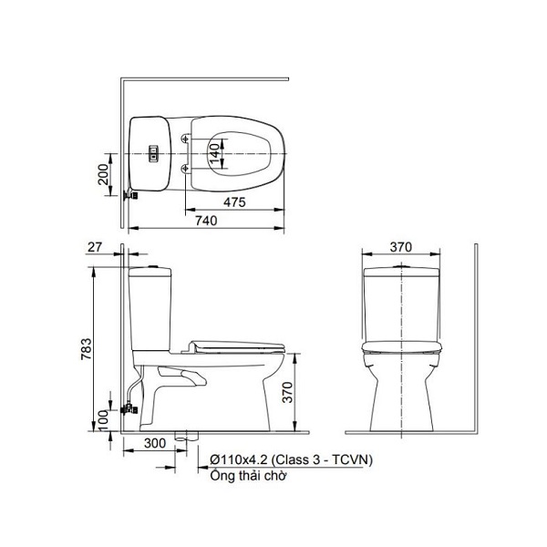 Bản vẽ Bồn cầu 2 khối Inax AC-808VN