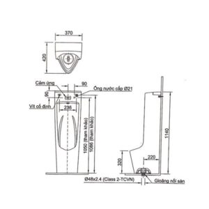 Bản vẽ Bồn tiểu nam đặt sàn Inax AFU-600VAC