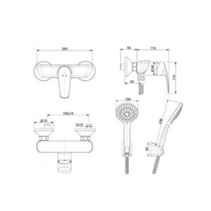 Bản vẽ Vòi tắm gắn tường American WF-0912