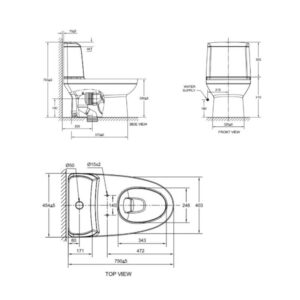 Bản vẽ bồn cầu 2 khối American Standard Milano 2327-WT