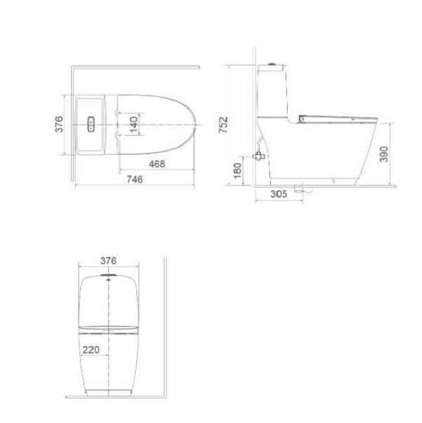 Bản vẽ bồn cầu 2 khối Inax AC-832VN