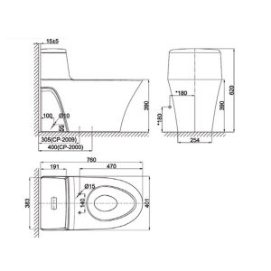 Bản vẽ bồn cầu một khối American Standard WP-2009