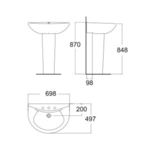 Bản vẽ chậu rửa treo tường American 0956-WT 