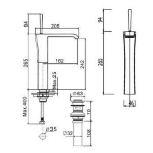 Bản vẽ kĩ thuật vòi chậu rửa mặt lavabo American Standard Nobile WF-0603