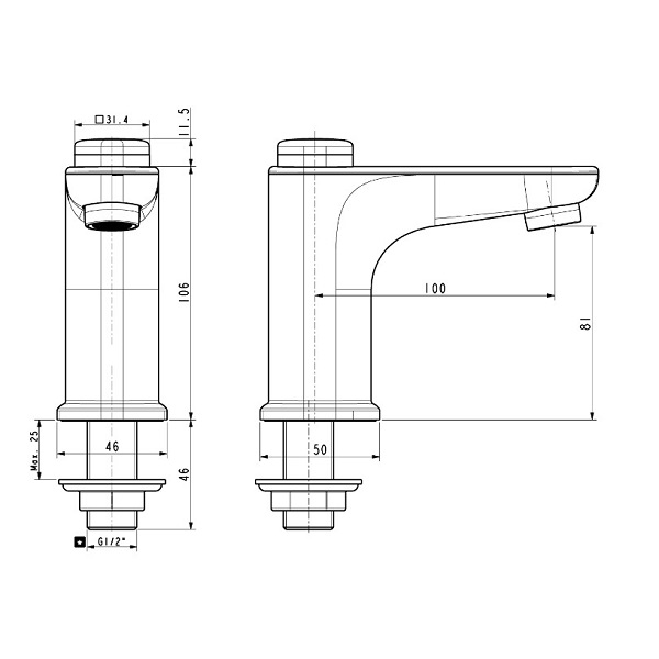 Bản vẽ kĩ thuật vòi chậu rửa mặt lavabo American WF-T823