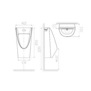 Bản vẽ kỹ thuật Bồn tiểu nam cảm ứng treo tường American WP-6507