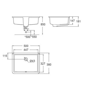 Bản vẽ kỹ thuật chậu rửa âm bàn American Standard WP-F514