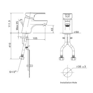 Bản vẽ kỹ thuật vòi chậu rửa mặt lavabo American Standard WF-1401