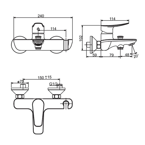 Bản vẽ kỹ thuật vòi tắm sen gắn tường American Standard WF-0911