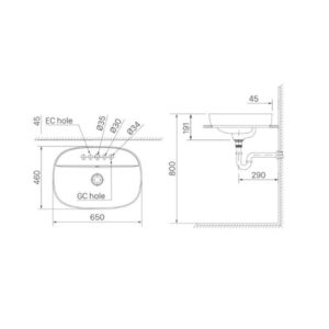 Bản vẽ lắp đặt chậu rửa đặt bàn Inax AL-652V