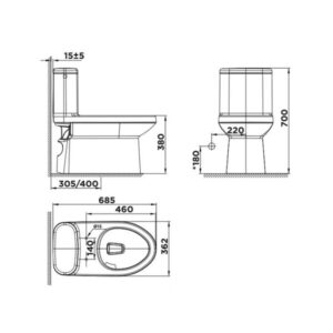 Bản vẽ ồn cầu 1 khối American Standard Cadet WP-1841