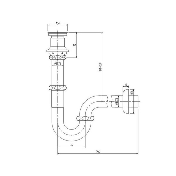 Bản vẽ ống thải chữ P Inax LF-105PAL