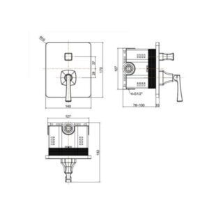 Bản vẽ vòi sen âm tường American WF-1621