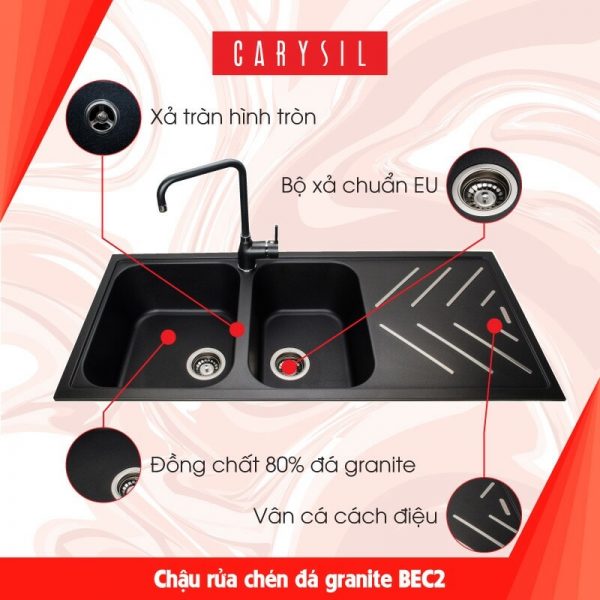 Chậu rửa bát đá nhân tạo Carysil BEC2-03