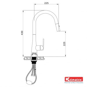 Vòi rửa bát rút dây Konox Curva Black