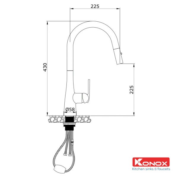 Vòi rửa bát rút dây Konox Curva Black