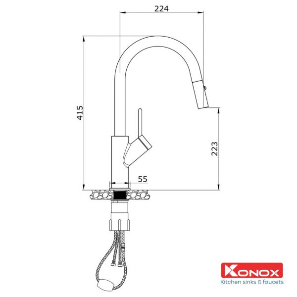 Vòi rửa bát rút dây Konox Ponte Nickel