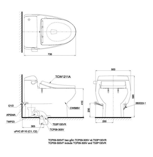 Bồn cầu TOTO một khối MS688E4