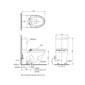 Bản vẽ bồn cầu TOTO hai khối nắp điện tử CS945DNW6