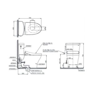 Bản vẽ bồn cầu TOTO hai khối nắp điện tử CS986CGW12