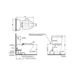 Bản vẽ bồn cầu TOTO hai khối nắp điện tử CS986GW6