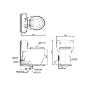 Bản vẽ bồn cầu TOTO một khối MS366E4