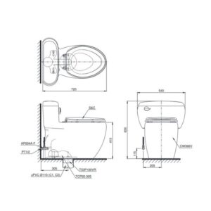 Bản vẽ bồn cầu TOTO một khối MS366T7 