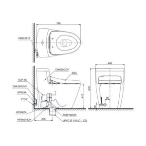 Bản vẽ bồn cầu TOTO một khối MS636DT8