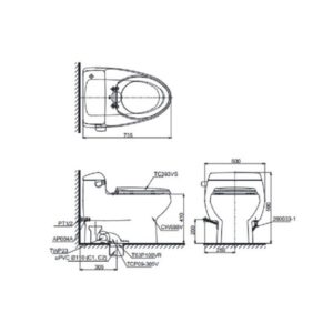 Bản vẽ bồn cầu TOTO một khối MS688T2