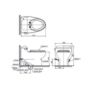 Bản vẽ bồn cầu TOTO một khối MS688T8