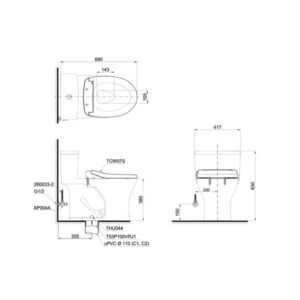 Bản vẽ bồn cầu TOTO một khối MS855DE2 