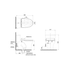 Bản vẽ bồn cầu TOTO một khối MS855DE4