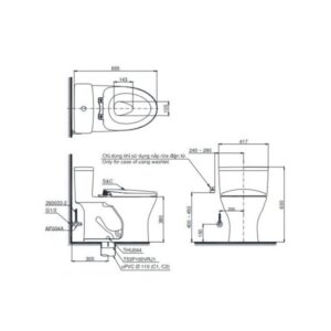 Bản vẽ bồn cầu TOTO một khối MS855DT2