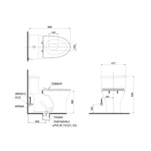 Bản vẽ bồn cầu TOTO một khối MS855DT8