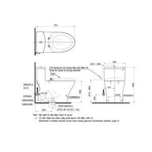 Bản vẽ bồn cầu TOTO một khối MS885DT8