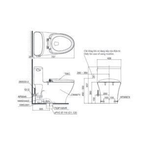 Bản vẽ bồn cầu TOTO một khối MS887RE4