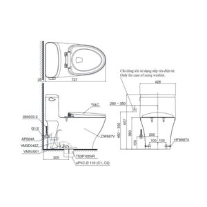 Bản vẽ bồn cầu TOTO một khối MS887RT2