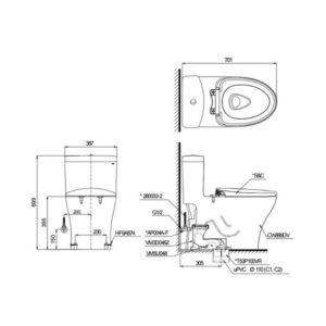 Bản vẽ bồn cầu TOTO một khối MS889DRE4