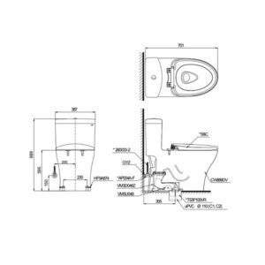 Bản vẽ bồn cầu TOTO một khối MS889DRT2